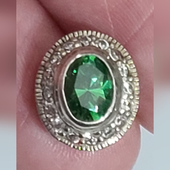 925 sterling green tourmaline diamonds earrings vintage sparkly - Picture 10 of 11